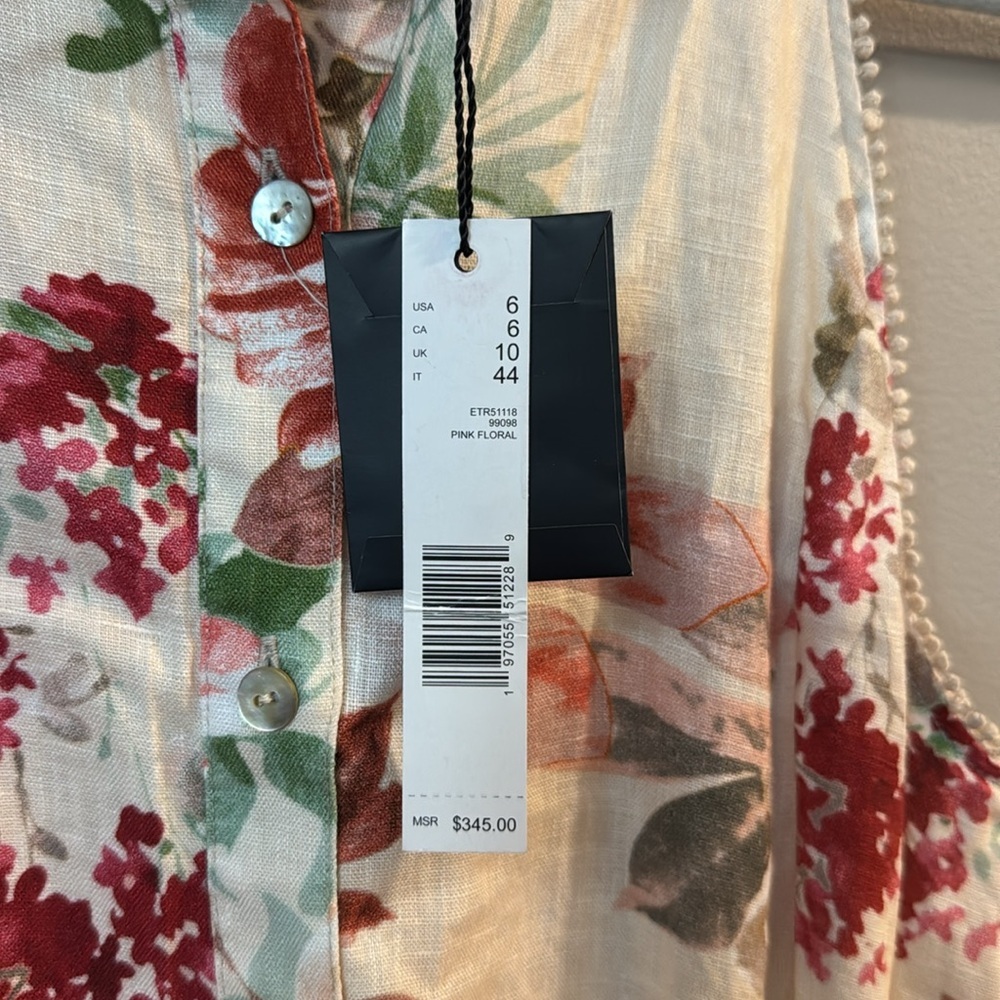 NWT Elie Tahari Floral Sleeveless Linen Button-Up Dress - Picture 3 of 10